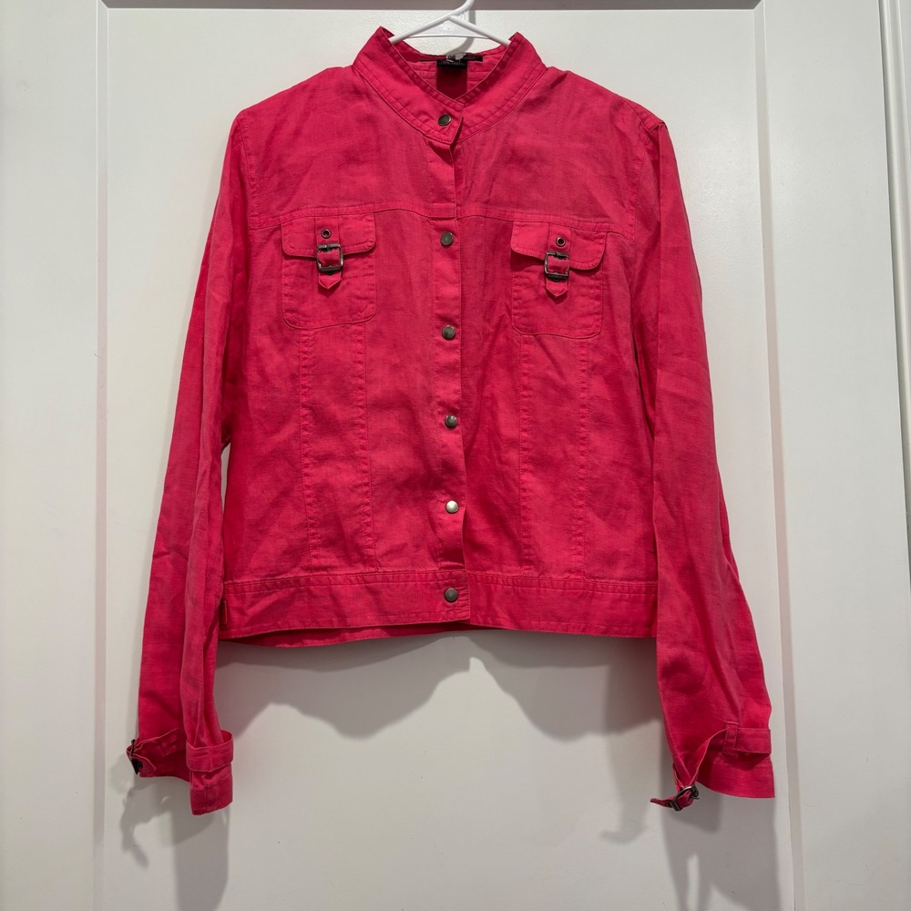 Willi Smith Womens Pink 100% Linen Button Front Utility Jacket Size 14 W65002